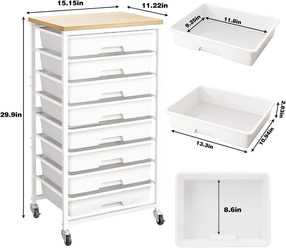 Rolling Storage Cart 8 Drawers Utility Organizer with Wheels