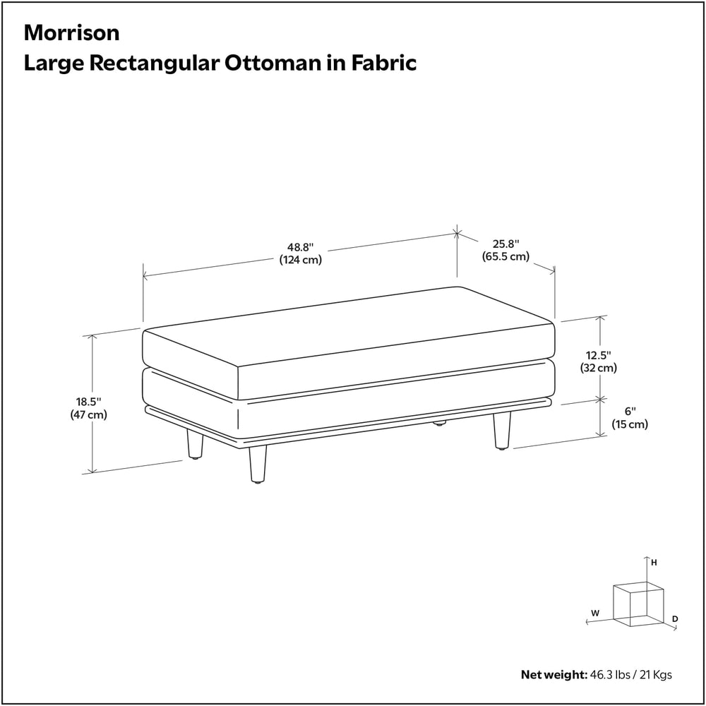 SIMPLIHOME Morrison 49" Wide Woven-Blend Fabric Rectangle Ottoman in Grey