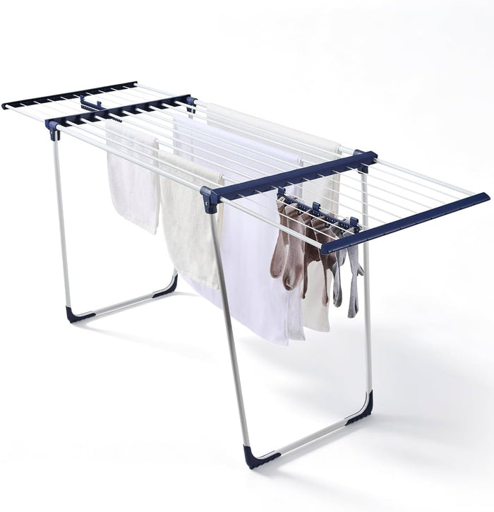 JS HANGER 90FT Extendable Clothes Drying Rack, Expands from 44" to 78", Space-Saving Laundry Rack for Indoor & Outdoor Use, Heavy Duty Folding Rack for Clothes, Towels & Delicates
