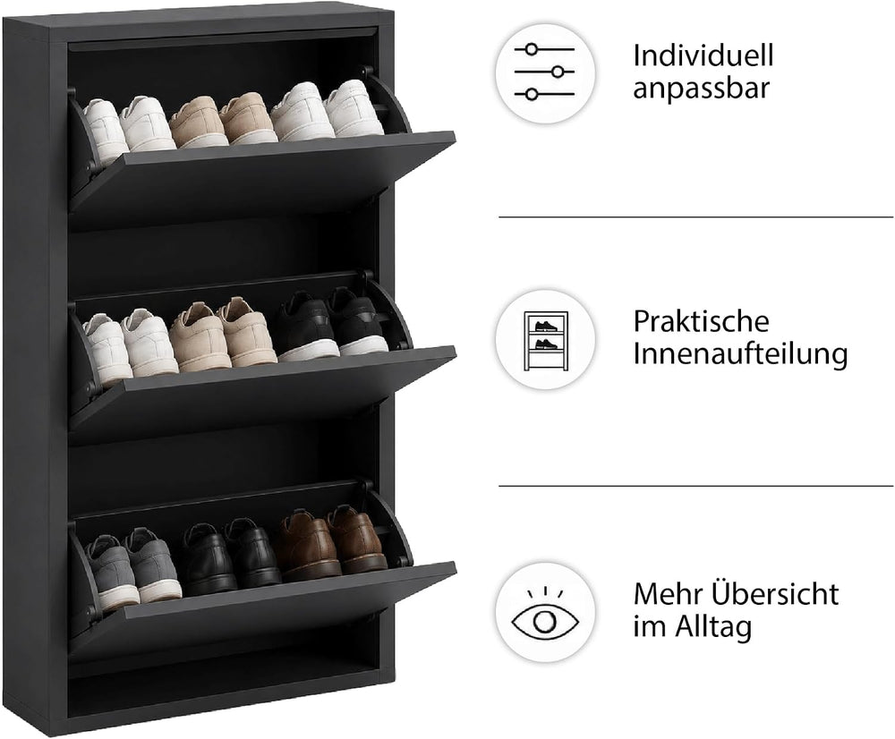 Flip Drawer Shoe Cabinet, Storage Organizer, Freestanding Shoe Rack, Wall Mou...