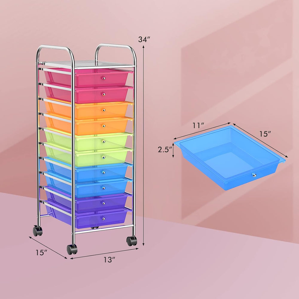 COSTWAY 10-Drawer Rolling Storage Cart, Utility Mobile Trolley