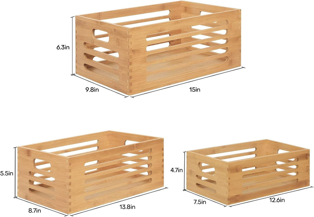 ANMINY Wood Storage Bins Crates, Nesting 3PCS, Mortise-Tenon