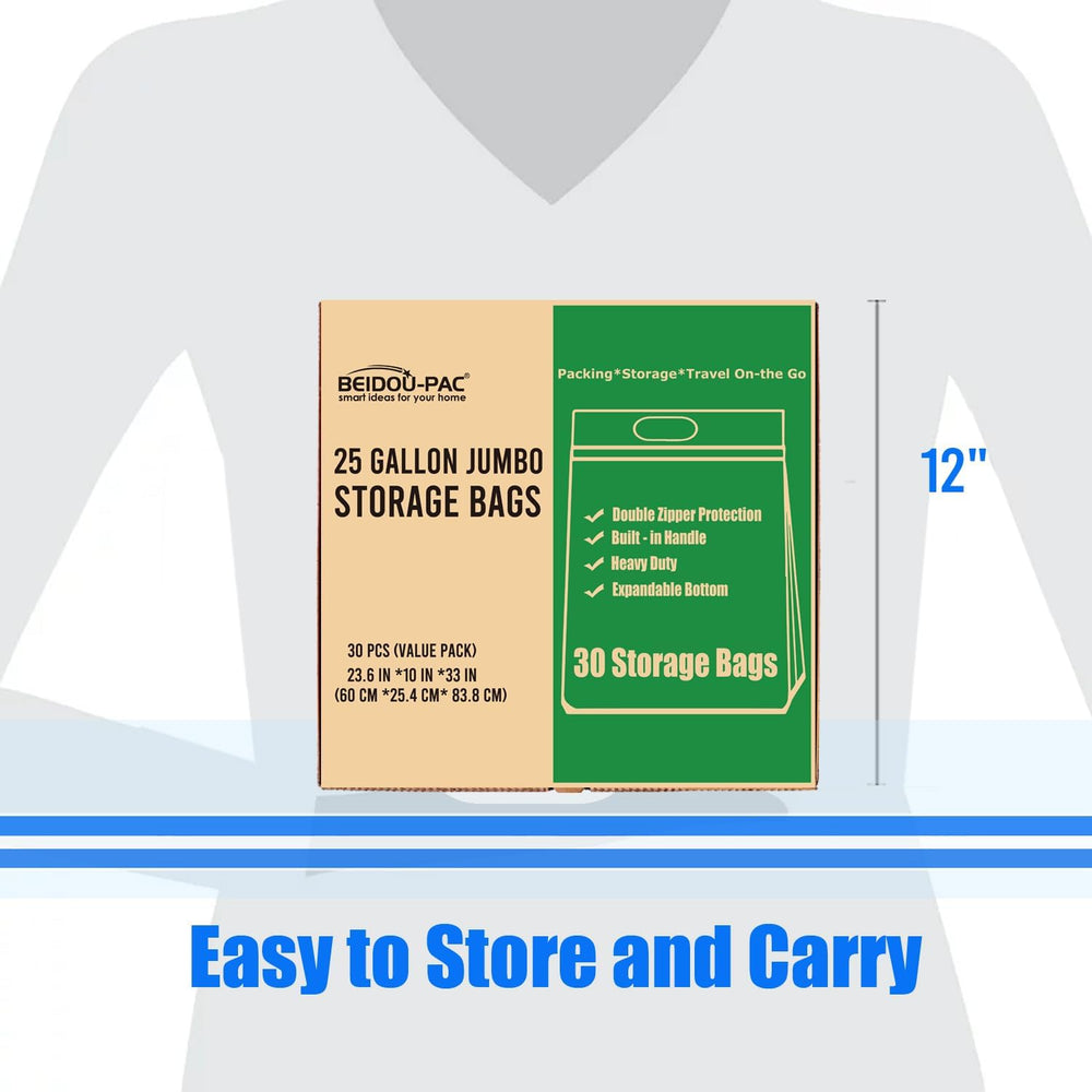 BEIDOU-PAC 25 Gallon Jumbo Storage Bags with Handle, 30 Counts | Double Zippe...