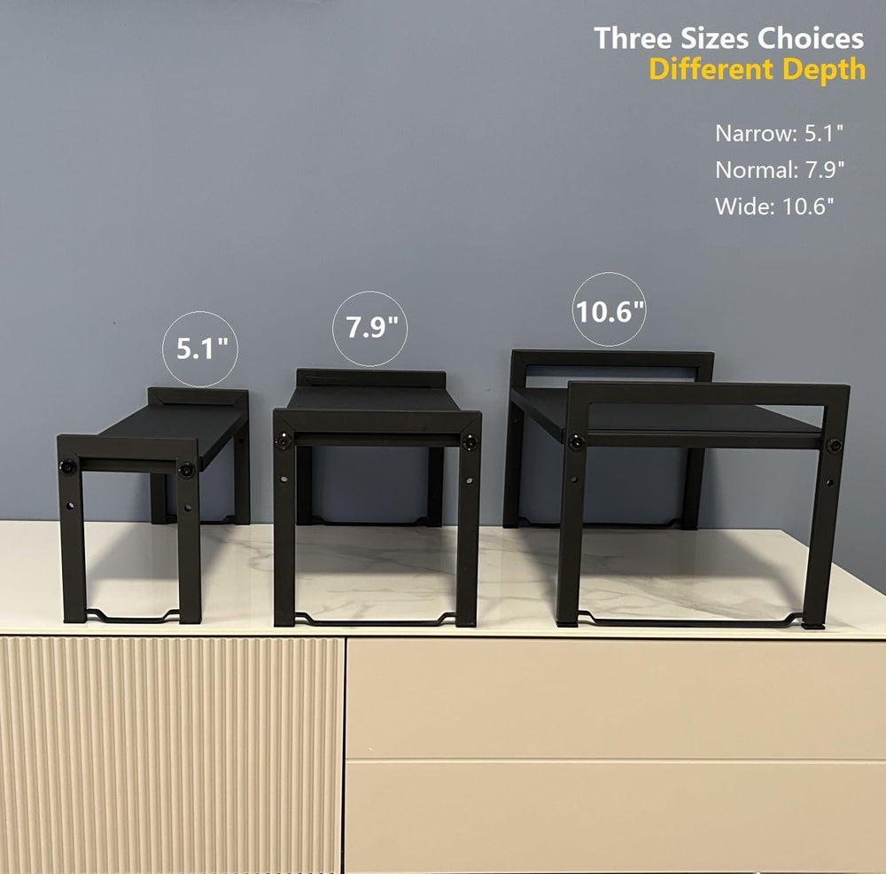 2 Pack Expandable Cabinet Shelf 5.1"D Adjustable Counter Riser Rack Black
