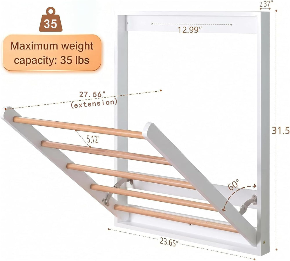 Wooden Wall Mounted Clothes Drying Rack, Foldable Laundry Rack