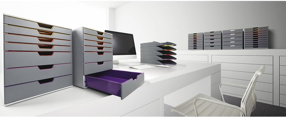 Durable Varicolor 10 Drawer Unit - Gray Desktop Drawer Set with 10 Color Code...