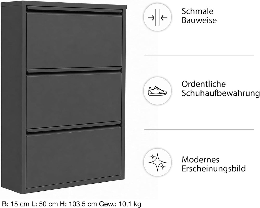 Flip Drawer Shoe Cabinet, Storage Organizer, Freestanding Shoe Rack, Wall Mou...
