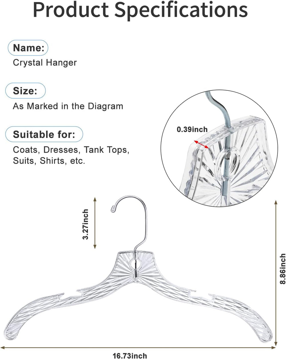 Parachase 23 Pack Heavy Duty Clear Plastic Hangers Closet 360 Swivel Hooks