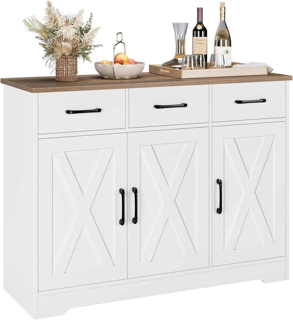 HOSTACK Kitchen Buffet Cabinet with Storage, Sideboard Coffee Bar, White