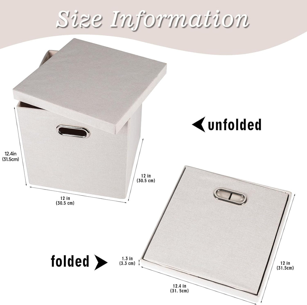 Storage Bins with Lids, Collapsible Linen Fabric Boxes Organizer Containers w...