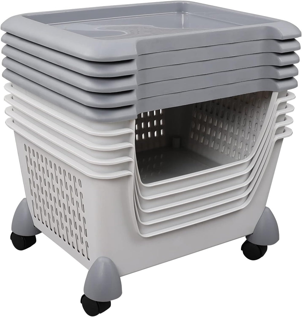 5-Tier Stacking Storage Basket Tower with Wheels, Plastic Open Stacking Baske...