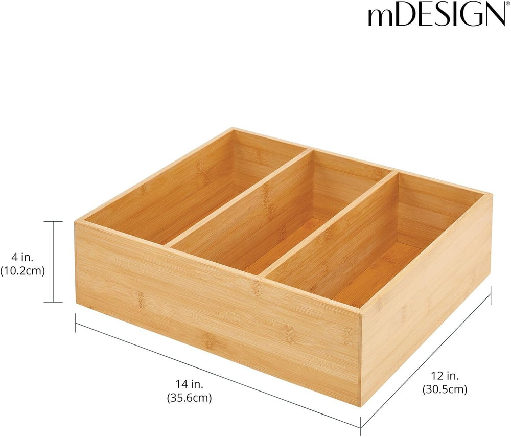mDesign Bamboo Pantry Organizer Bin Box, 3 Sections - Wooden Stackable Basket...