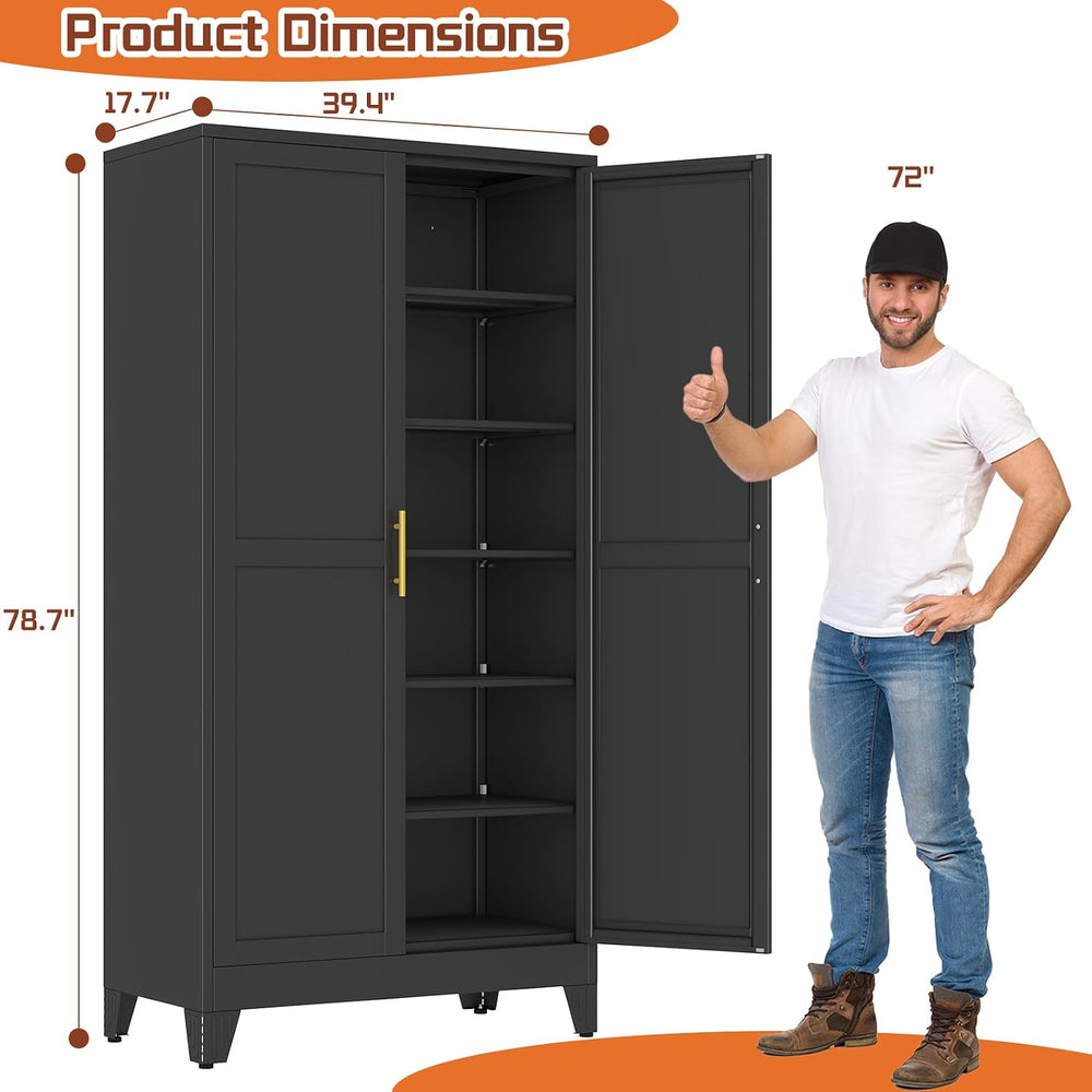 RISRERN Black Metal Storage Cabinet, 79" Kitchen Pantry Cabinets for Office
