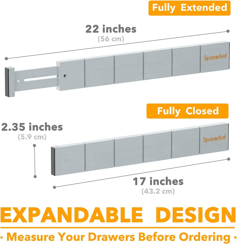 SpaceAid Bamboo Drawer Dividers with Inserts and Labels, Kitchen Adjustable D...