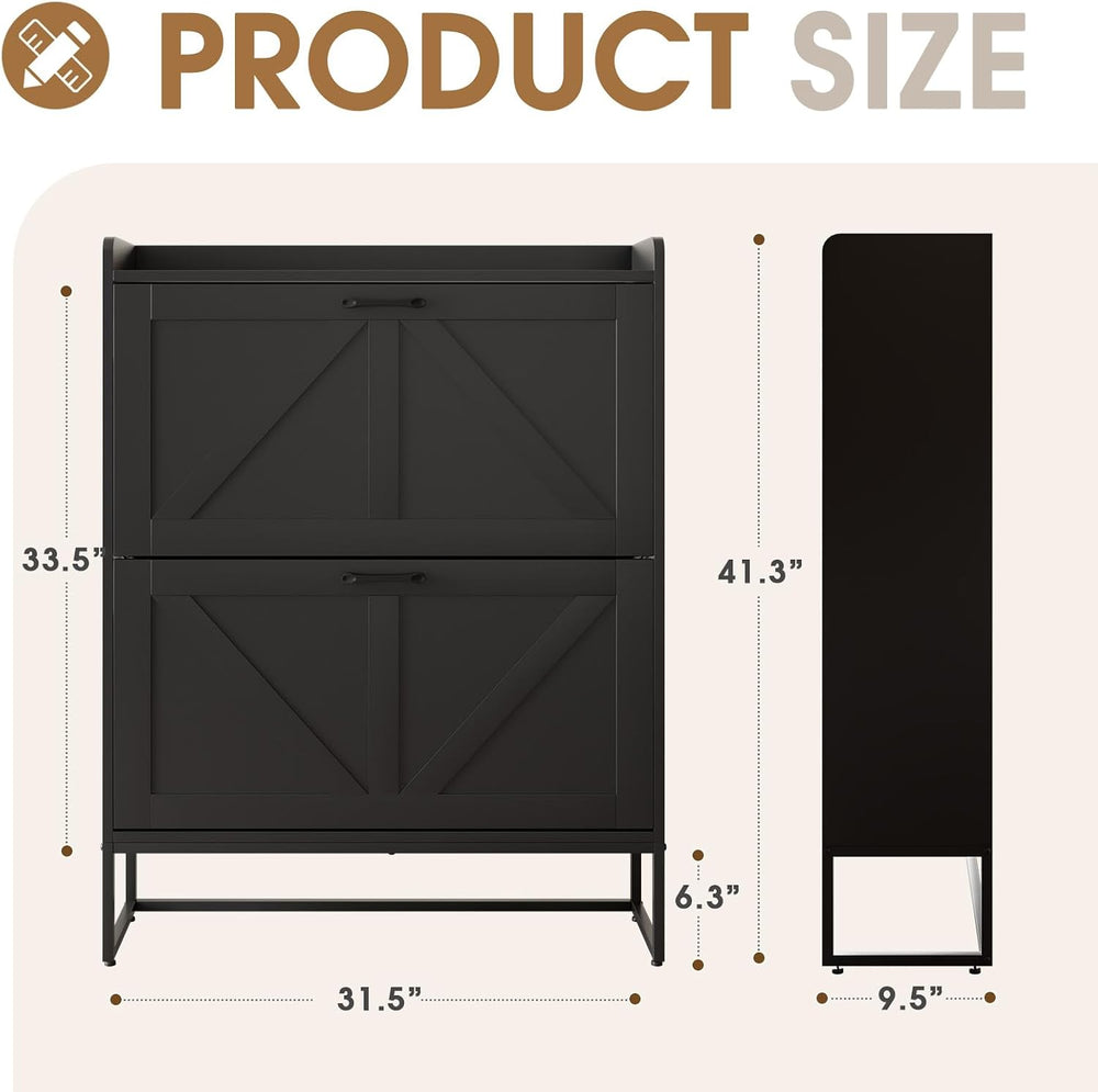 GRUSIGN Shoe Cabinet, Shoe Storage Cabinet with 2 Flip Drawers & Adjustab...