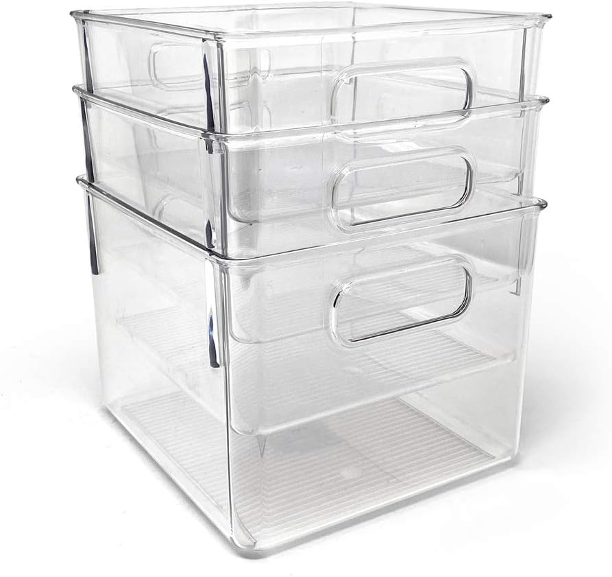 Isaac Jacobs 3-Pack Medium Clear Storage Bins with Handles