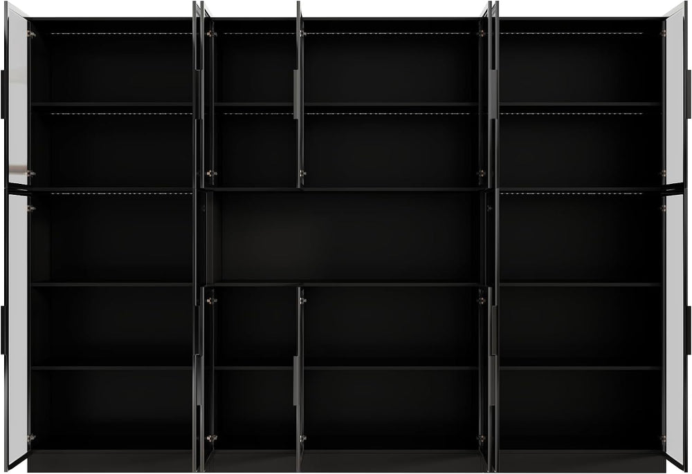 Bobve 78” LED Storage Cabinet Set with Glass Doors,Large Pantry Cabinets,Mult...