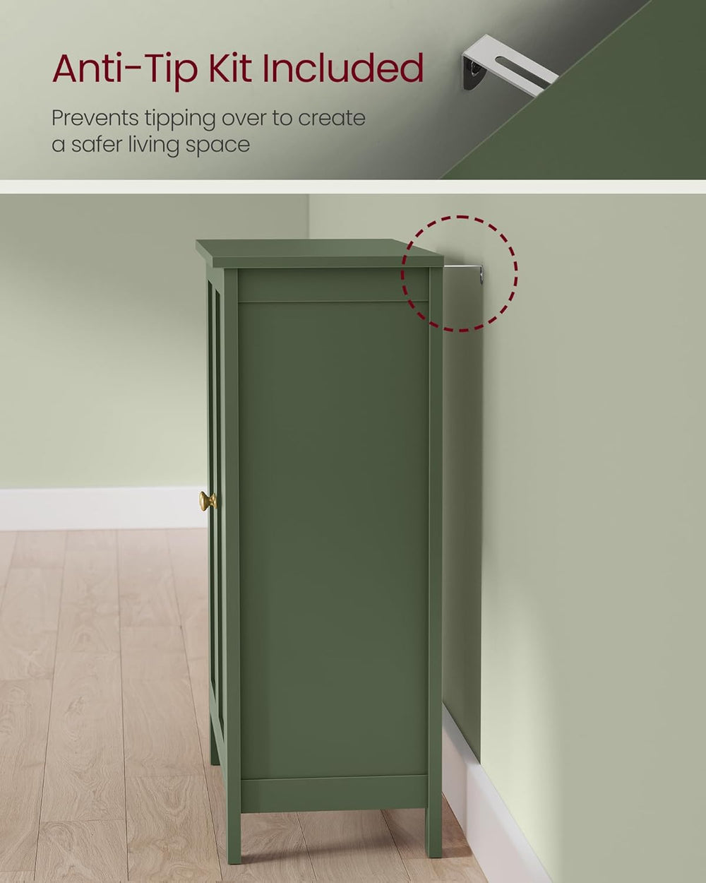 VASAGLE Bathroom Floor Storage Cabinet, 2 Doors , Forest Green