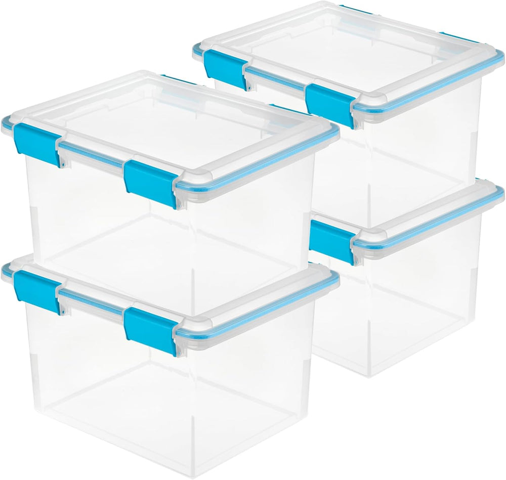 Sterilite Gasket Storage Box with Lids for Home & Office, 32 Quart, 4-Pack