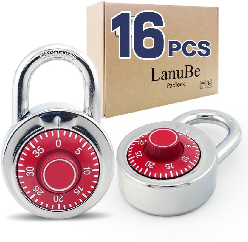 LanuBe Lock Standard Dial Combination Padlock 16 Pack Wide 2-in Red Dial