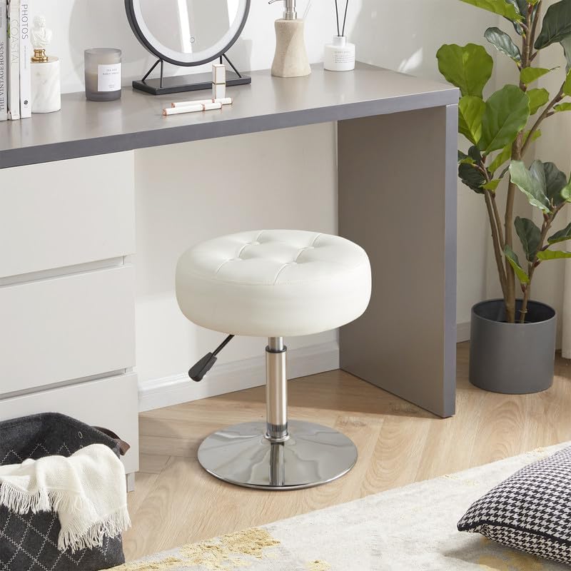Gitrah White Vanity Stool Chair Swivel Adjustable Comfortable Makeup Stool