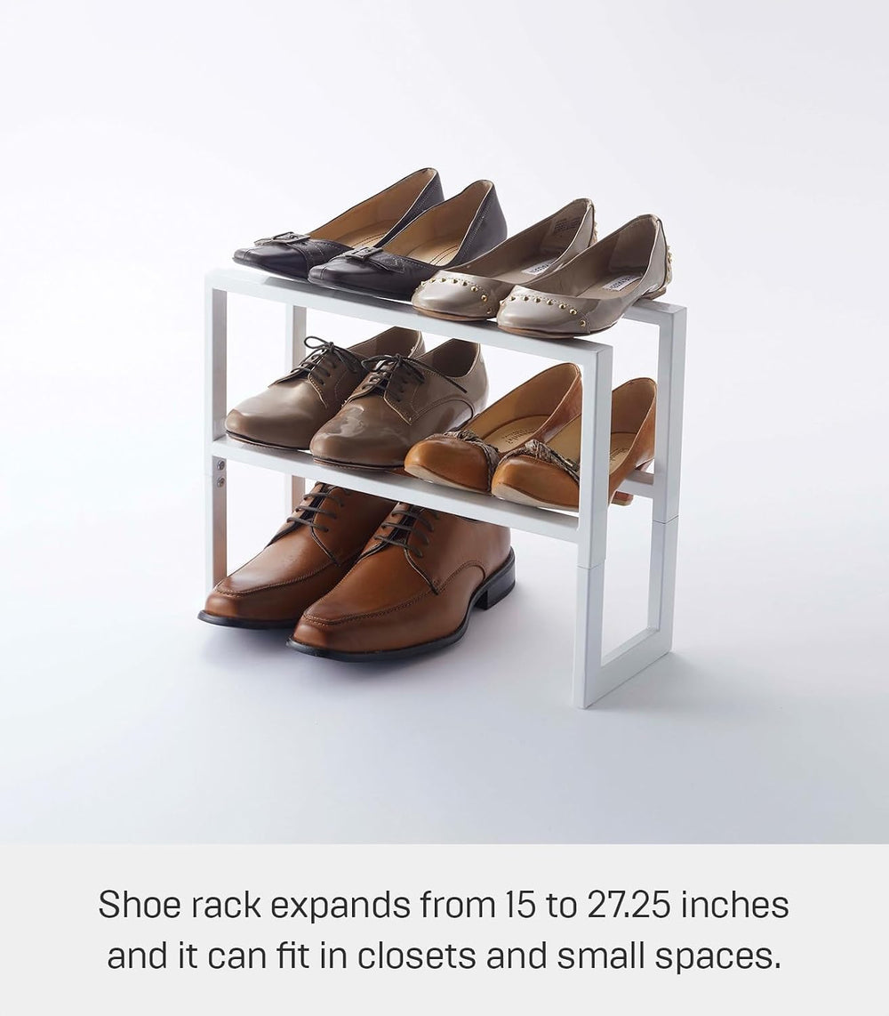 YAMAZAKI Home Expanding Shoe Rack, Metal, Adjustable Steel One Size White