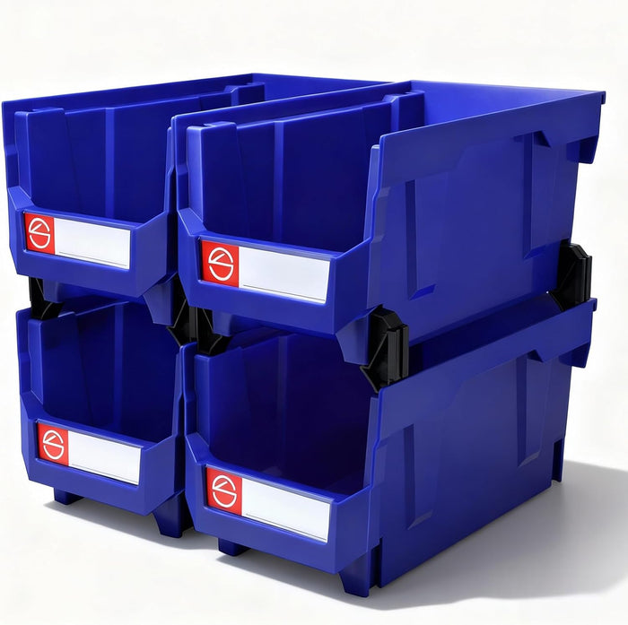 4Pack Storage Organizer Boxes,Desk Drawer Organizer, Stackable Storage Bins for Store Tools,Office Supplies,Workshop,Containers Garage(14.84" x 8.39"x 7.01"),Blue