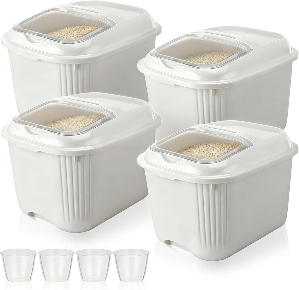 Blushtier 4 Pack Flour Bins with Wheels, White, 20 Lbs