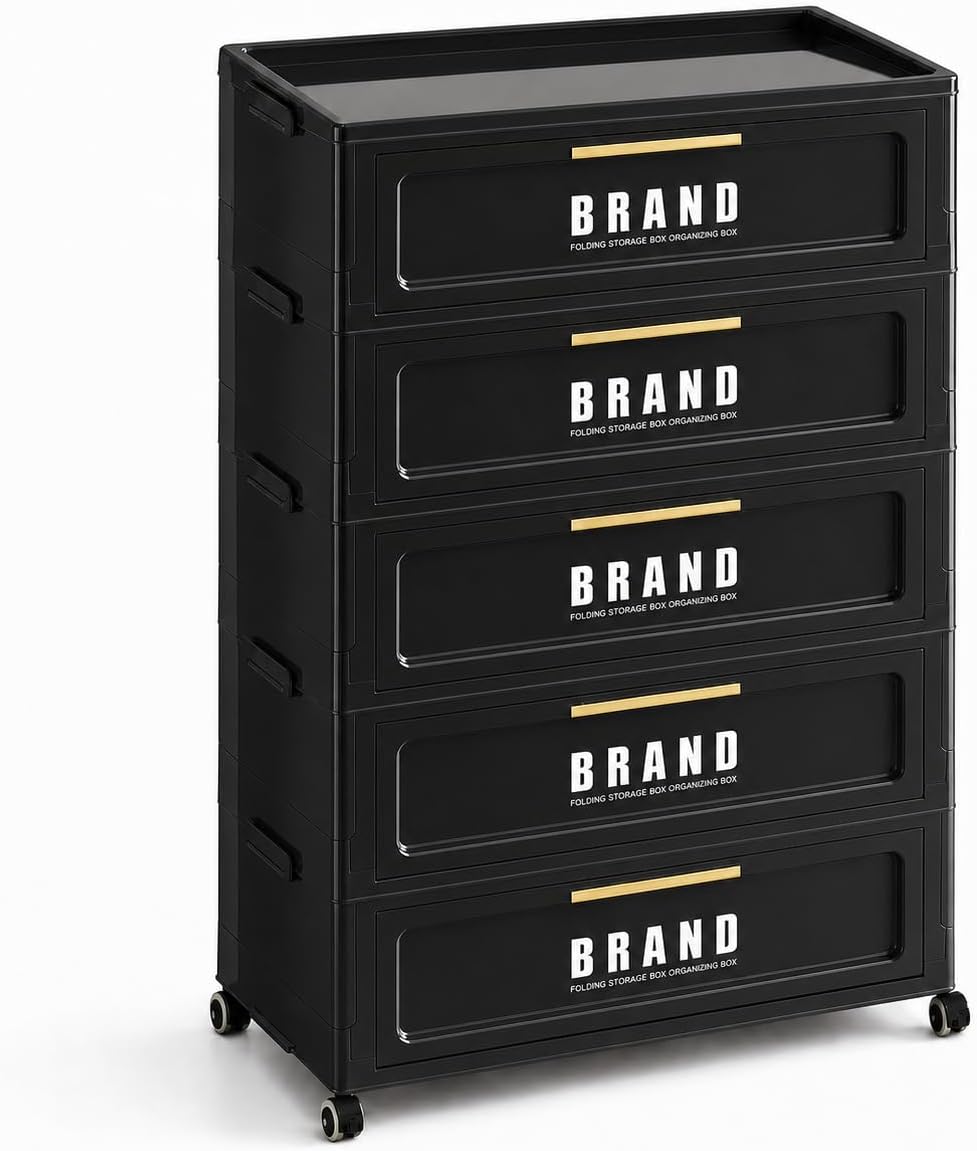 300QT Foldable Storage Cabinet with Doors and Locking Wheels, 5-Tier Heavy-Du...