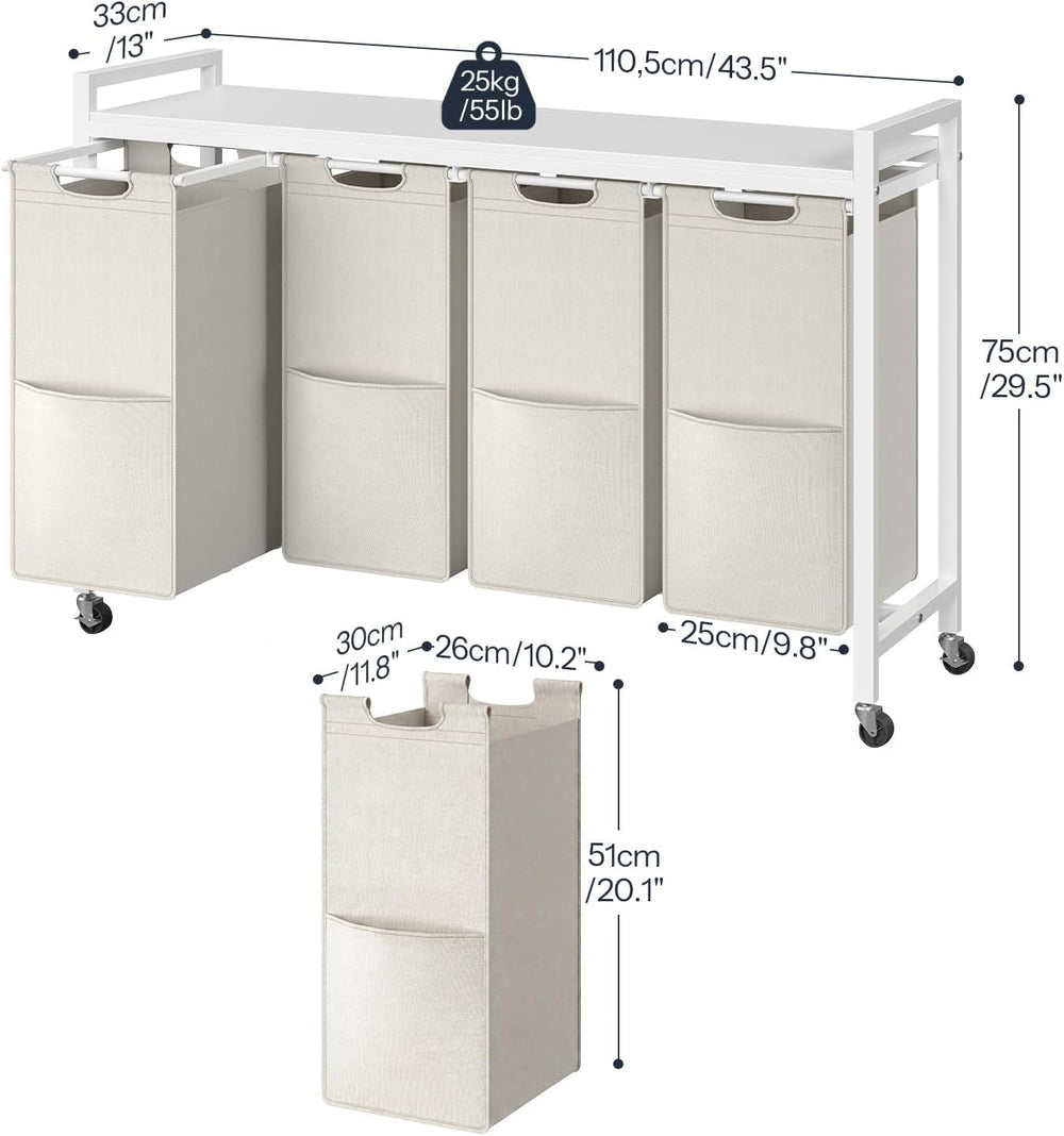 HOOBRO Laundry Sorter 4 Sections, Laundry Hamper with Wheels, 4 × 10.5 Gal (4...