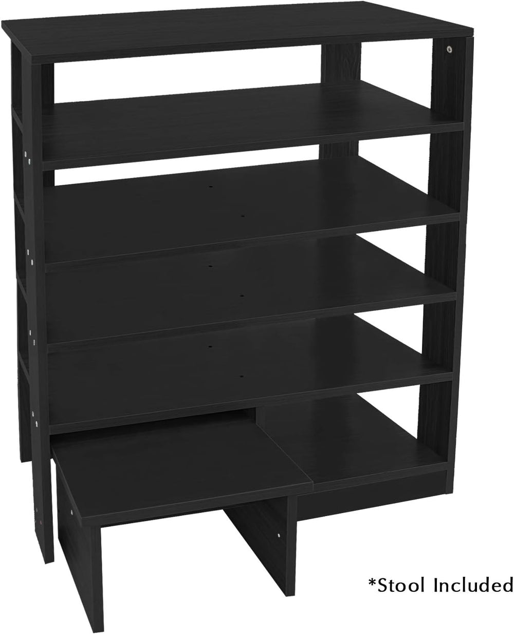 Jerry & Maggie - 5 Tier Wood MDF Shelf Shoe Rack with One Footstool/Shoe ...