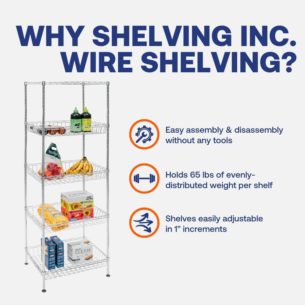SI Shelving Inc. 14" d x 18" w x 60" h 5-Tier Chrome Wire Bask...