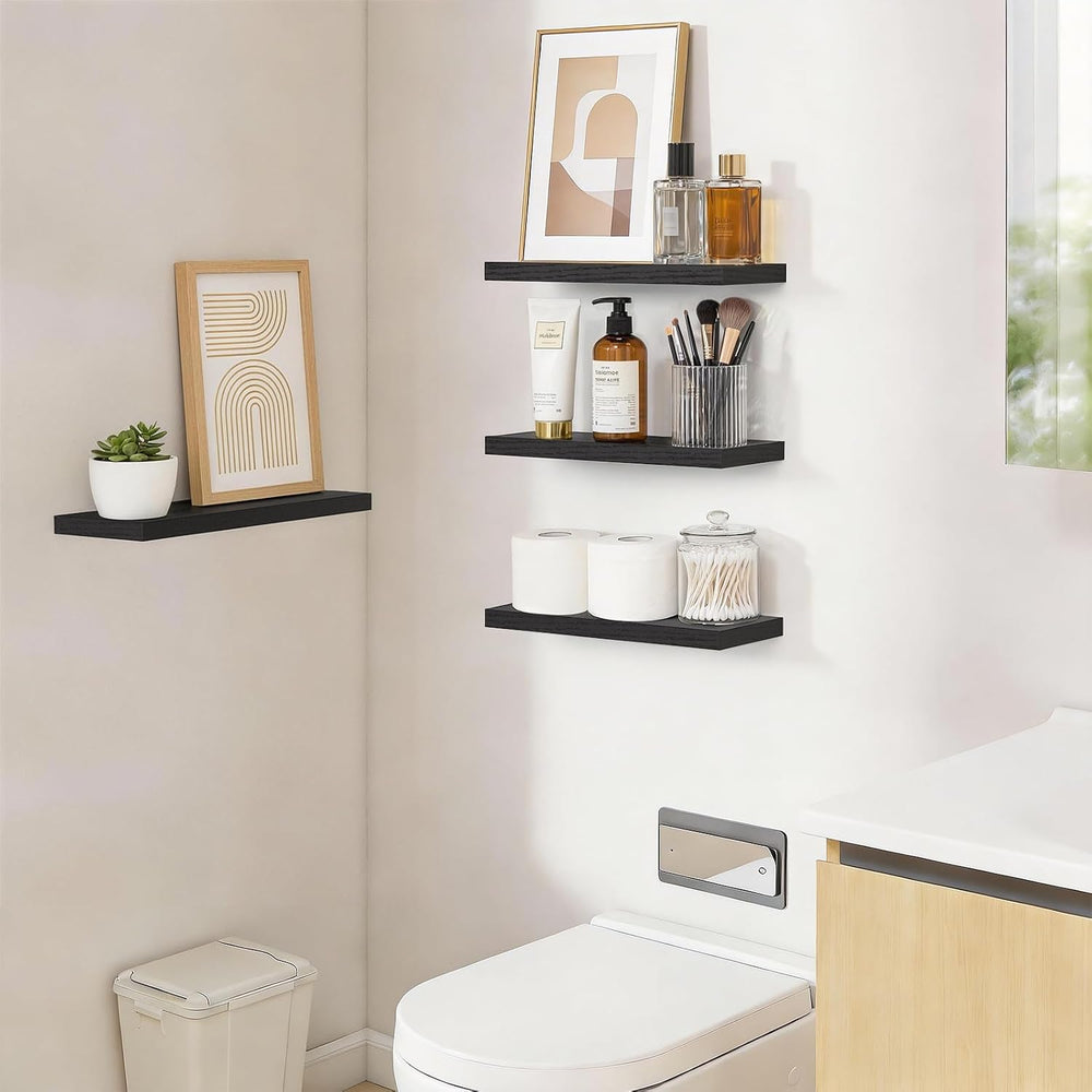BAYKA Black Floating Shelves 15.7in, Set of 4, Wall Mount Rustic Wood Shelf