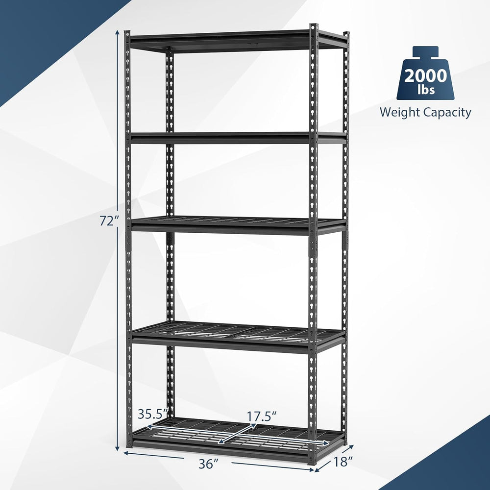Tangkula 5-Tier Metal Storage Shelves, Garage Shelving Units with 2000 LBS Ca...