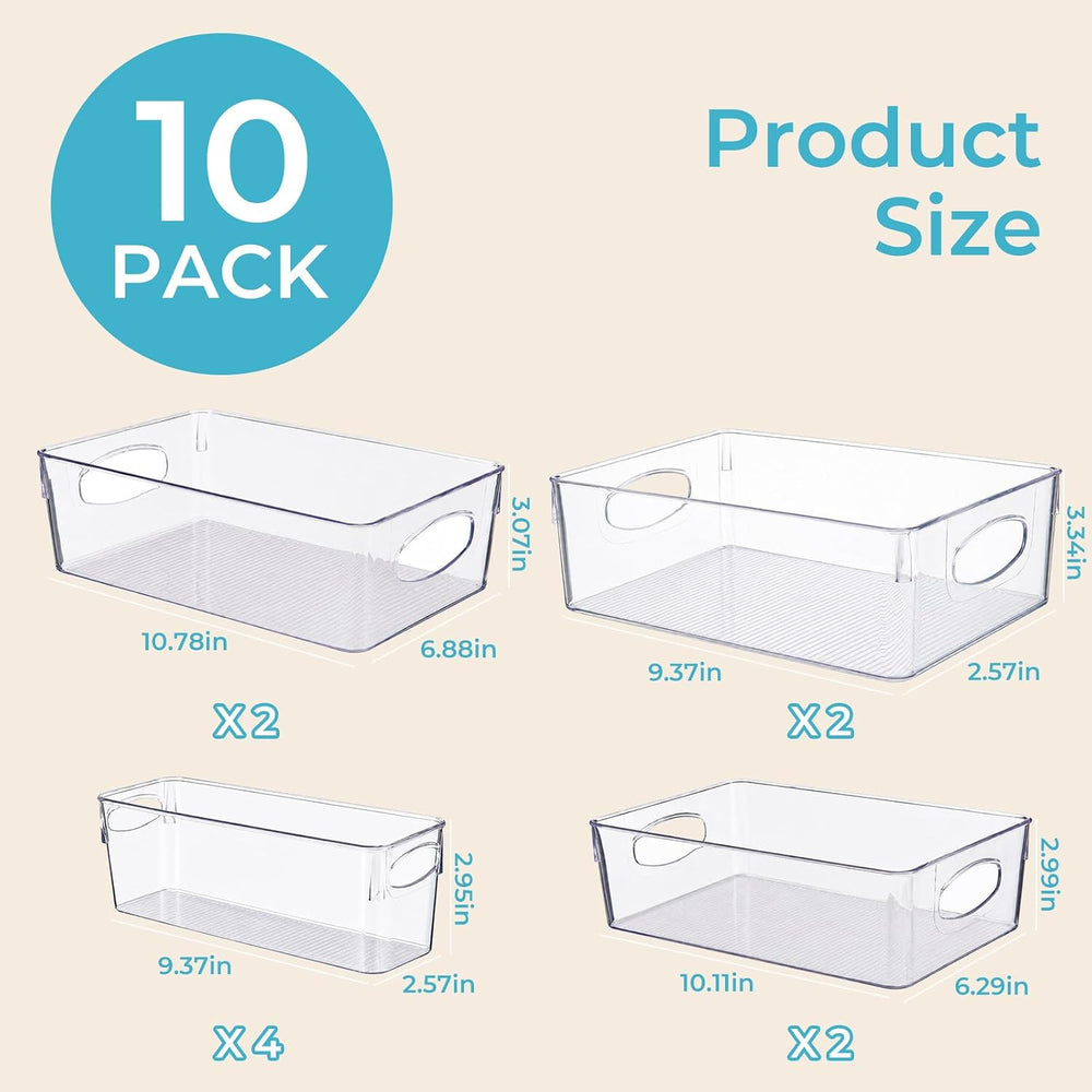 UFORU 10 Pack Clear Plastic Pantry Organizers and Storage with Handles