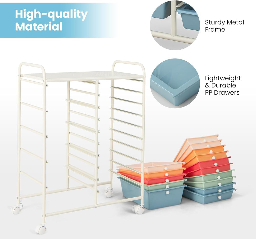 Giantex 15 Drawers Rolling Cart, Classroom Organizers, Storage Cart with Whee...