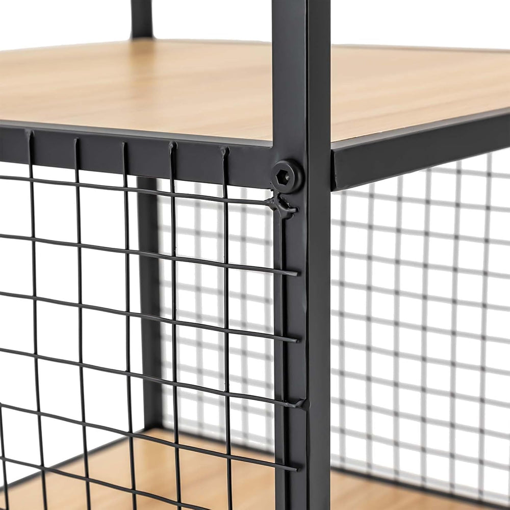 3-Tier Shelving Unit, Metal Small Bookshelf, Rustic Wood Storage Shelf with M...