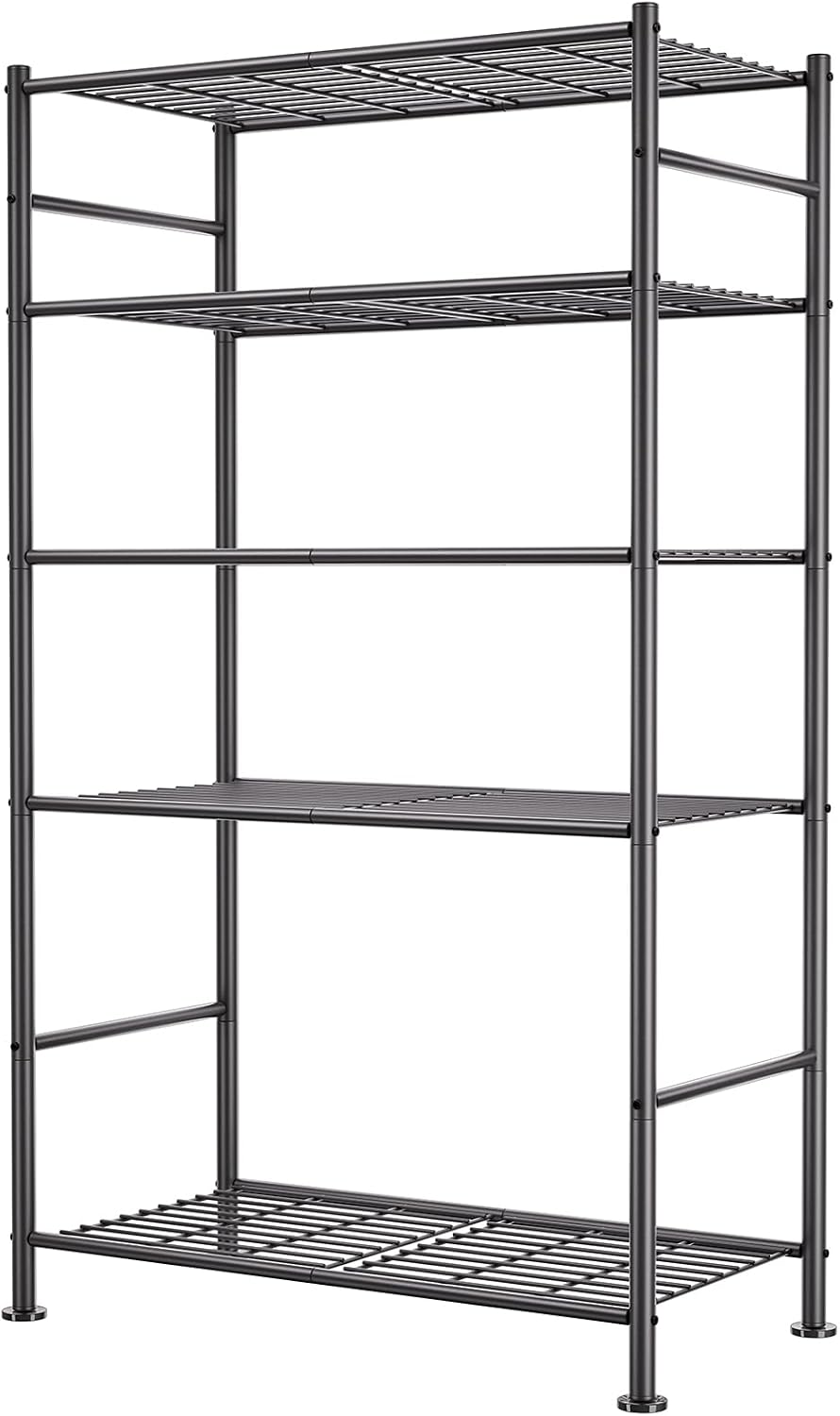 5 Tier Shelf Organizer Rack, Metal Shelving Unit with Adjustable Leveling Fee...