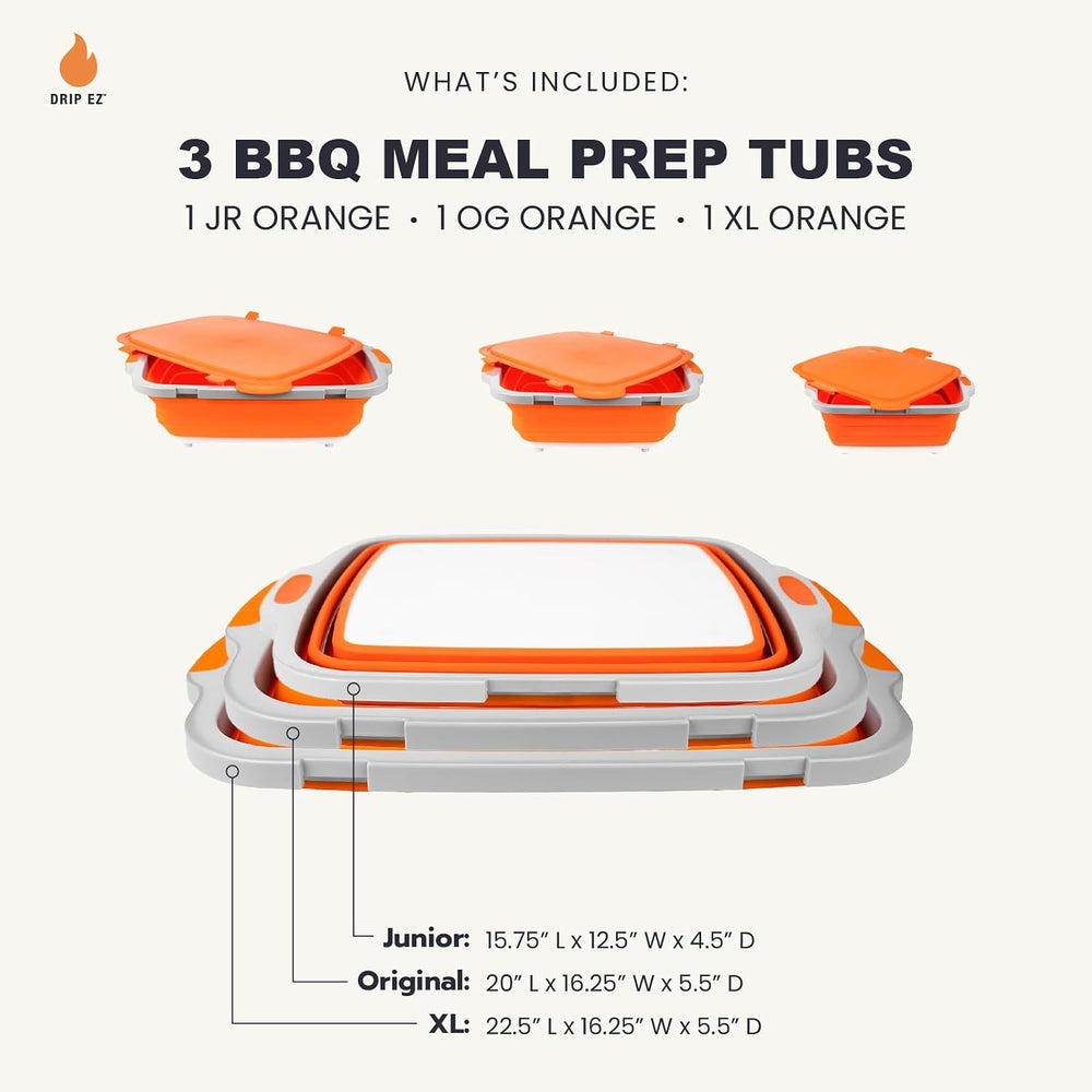 Drip EZ Collapsible BBQ Prep Tubs 3-Piece Set- For Meal Prep Marinating Food ...