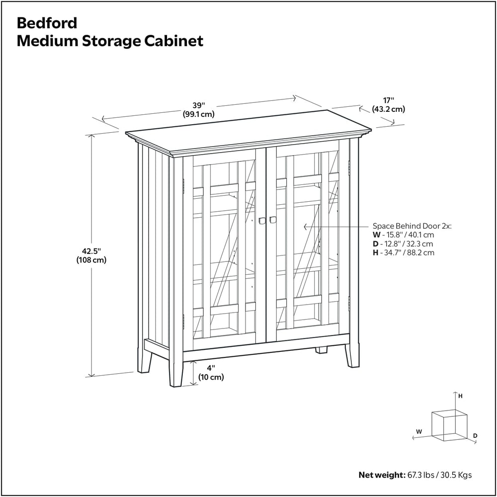 SIMPLIHOME Bedford 39" Solid Wood Cabinet in Rustic Natural Aged Brown