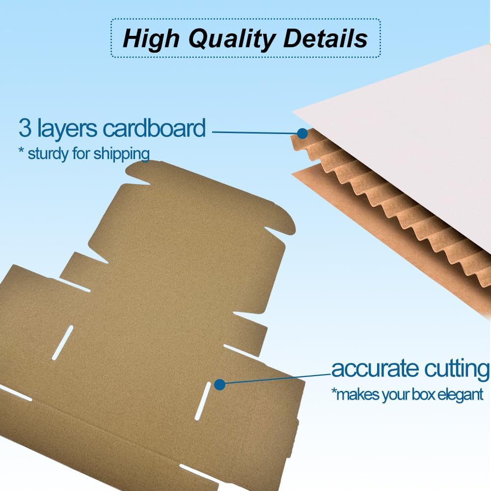 ROTCH 50 Pack 7x6x3'' Corrugated Mailers, White, Cardboard Boxes Perf...