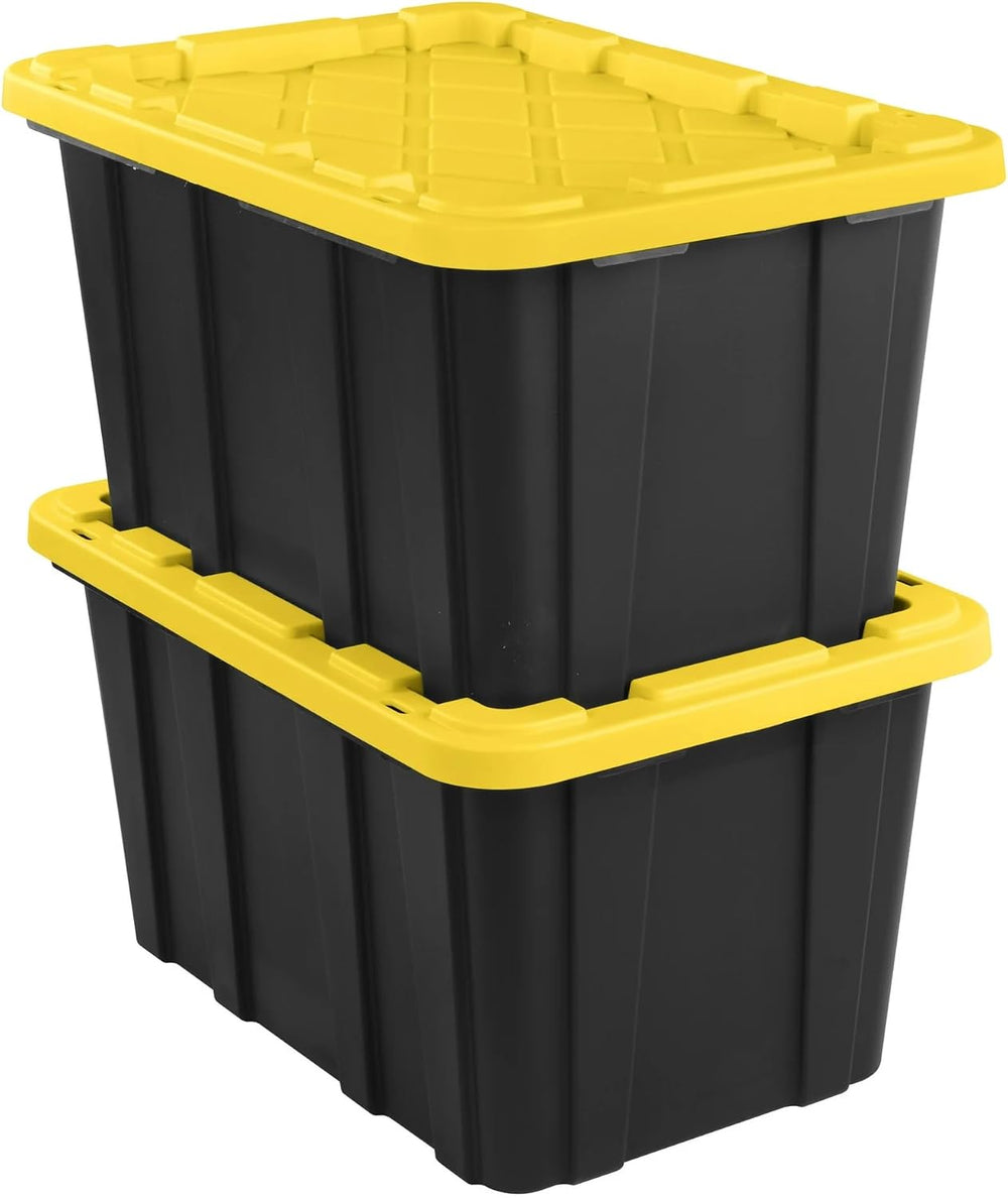 6 Pack, Large 27 Gallon Durable Plastic Storage Bin with Snap-On Lid, Storage...