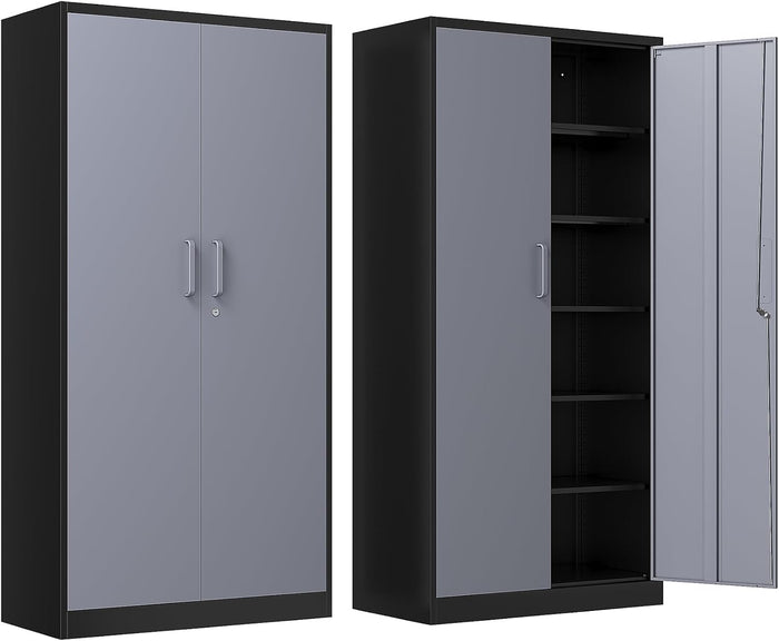 Metal Storage Cabinet with Lock,71" Garage Cabinets with 2 Doors and 4 Adjustable Shelves, Steel Locking Caninets Tall Tool Storage Caninet, Lockable File Cabnet for Home Office, Pantry