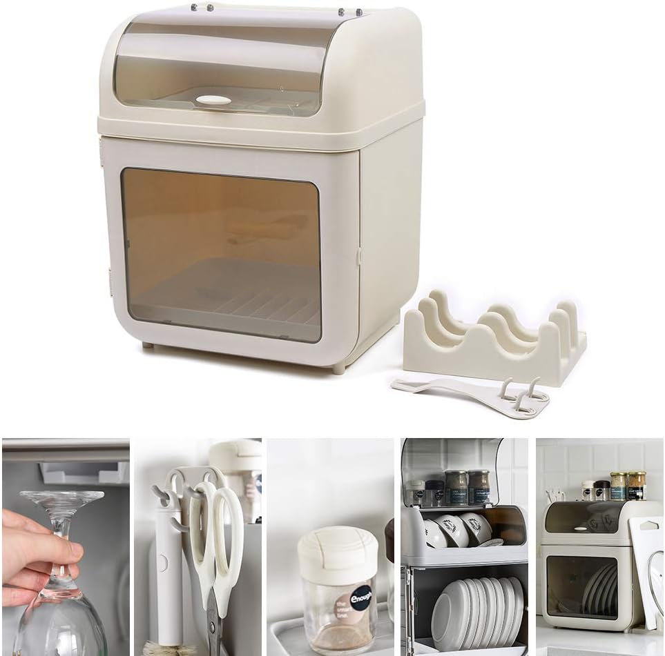 Dish Drying Rack and Drain Board with Lid Cover, Bottle Dryer Holder with Pot...