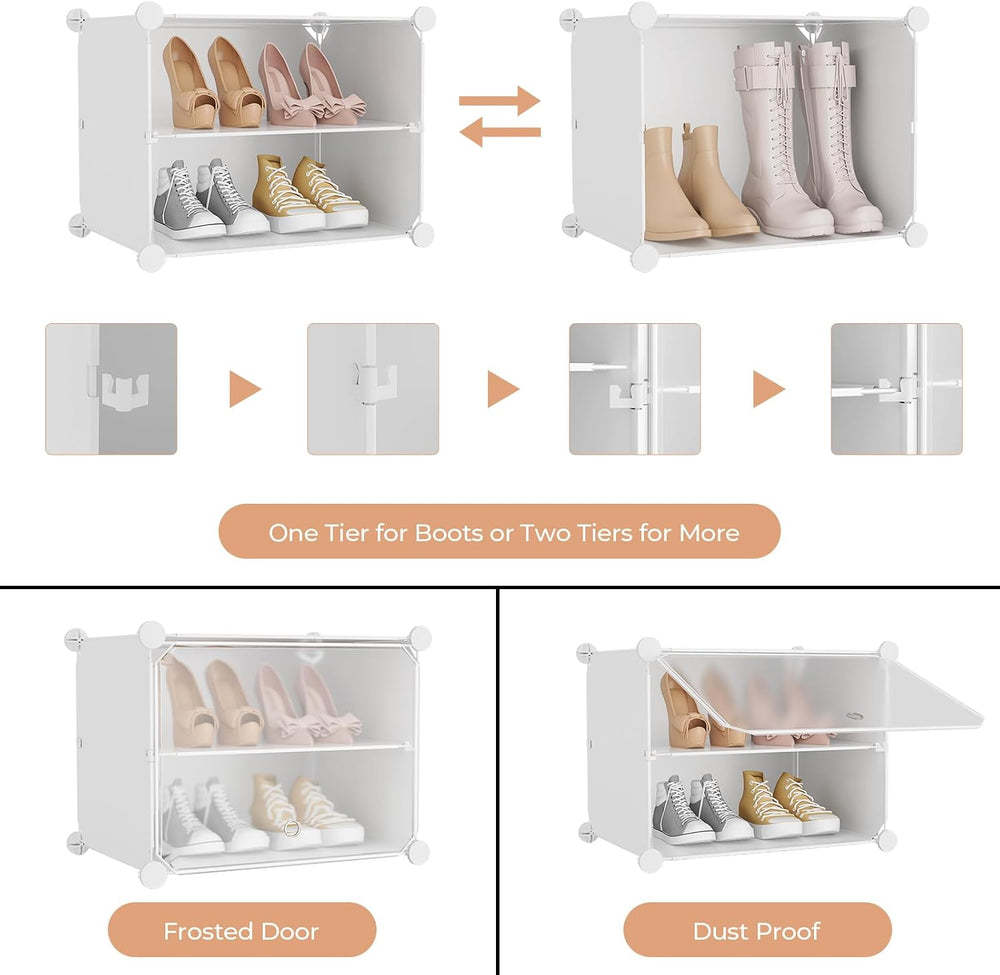 Shoe Rack 8 Tier Shoe Storage Cabinet with Door 32 Pair Tall Shoes Rack Organ...