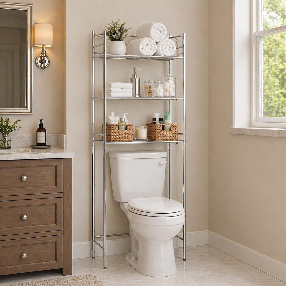 Honey-Can-Do Over-the-Toilet Bathroom Storage Shelf, Steel, Chrome, 3-Tier