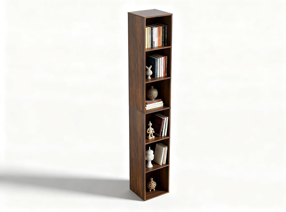 6 Cube Storage Organizer, Narrow Open Shelf Bookcase, Freestanding 6 Tier Low...