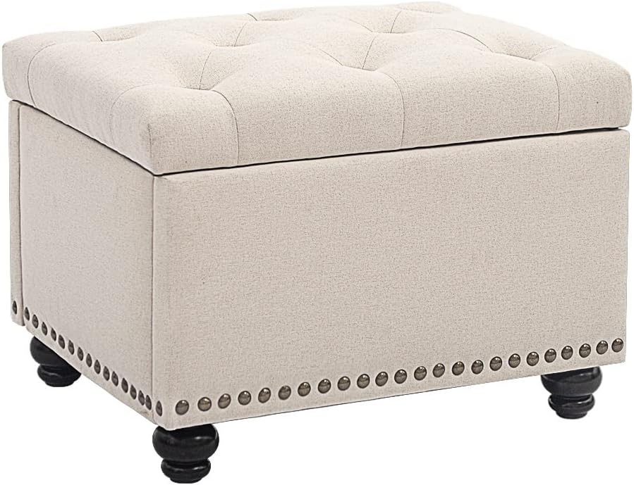 CangLong 24 Inch Tufted Lift Top Storage Ottoman Bench, Linen Foot Rest Stool...