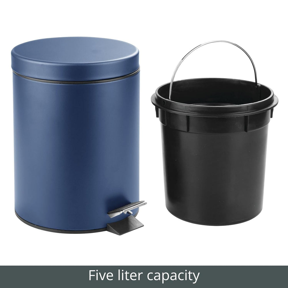 mDesign Pedal Bin — Metal Waste Bin with Pedal, Lid and Plastic Bucket Insert...