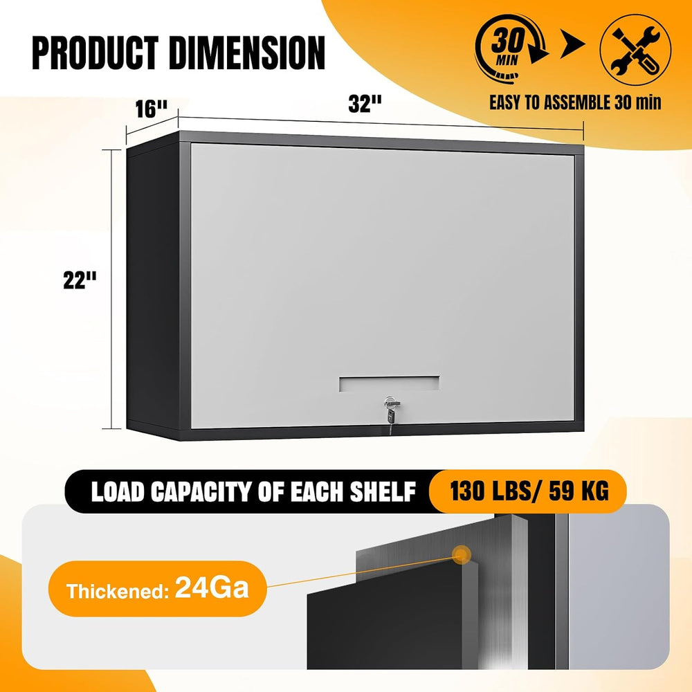 STANI Metal Wall Cabinet for Garage, Floating Garage Storage Wall Mount Shop ...